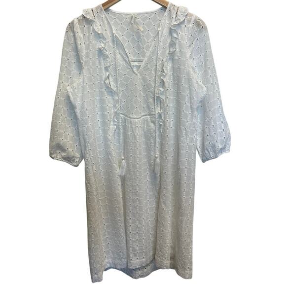 Anthropologie Sz 8 Thames White Eyelet Ruffle Peasant Dress Boho Cottage Prairie - Picture 2 of 13